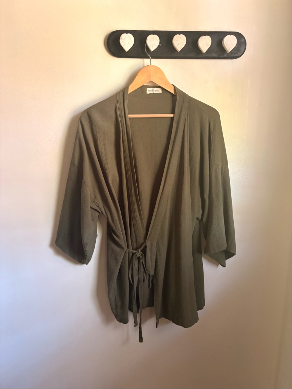 OddBird Company Kardes Lounge Kimono Wrap Top Olive Green